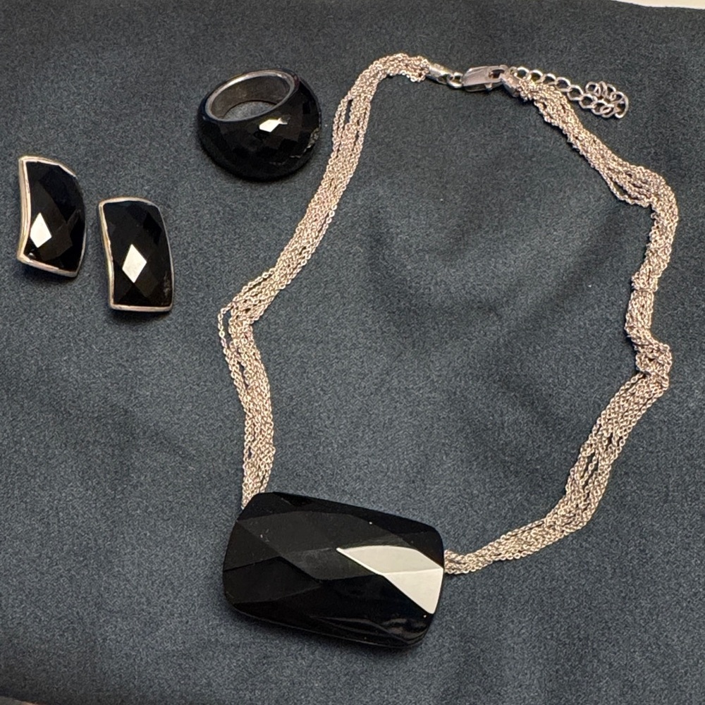 Rage 925 Italian Black Jet jewelry set
